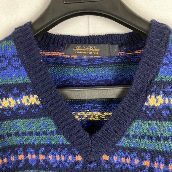 Brooks Brothers Fair Isle Wool Sweater Mens L Made In UK Nordic - Picture 2 of 12